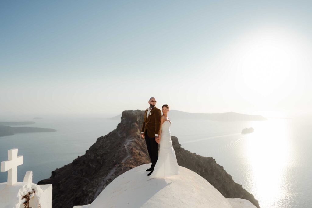 Santorini destination wedding overlooking the sea