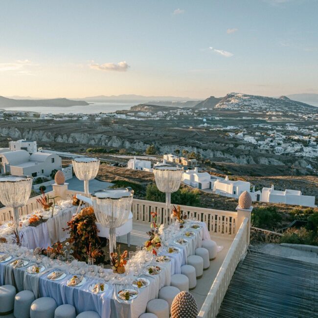 Wedding reception overlooking Santorini